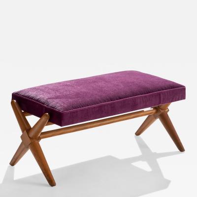 T H Robsjohn Gibbings Bench with Walnut and Velvet USA 1950s