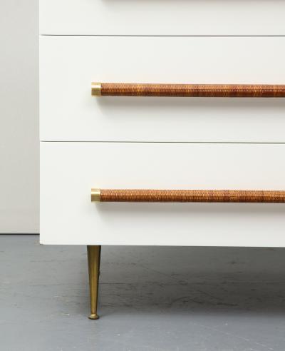 T H Robsjohn Gibbings Cane Brass and Lacquered Wood Chest by T H Robsjohn Gibbings for Widdicomb