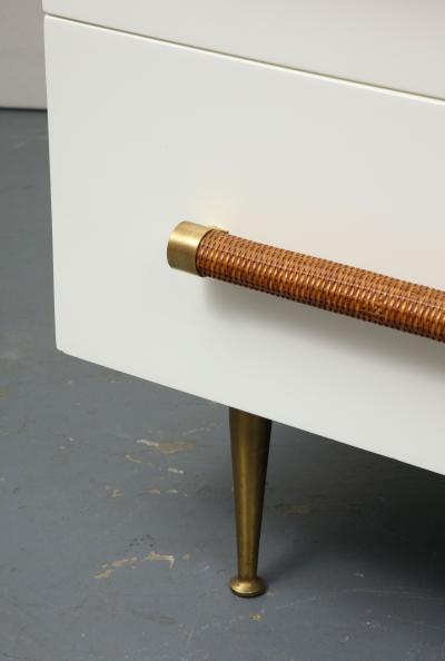 T H Robsjohn Gibbings Cane Brass and Lacquered Wood Chest by T H Robsjohn Gibbings for Widdicomb