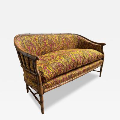 T H Robsjohn Gibbings Magnificent Faux Bamboo Mid Century Loveseat Settee Eaglesham Paisley