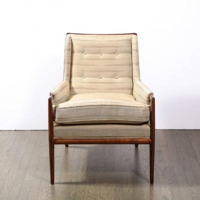 T H Robsjohn Gibbings Mid Century Modernist Walnut Button Back Arm Chair