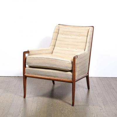 T H Robsjohn Gibbings Mid Century Modernist Walnut Button Back Arm Chair