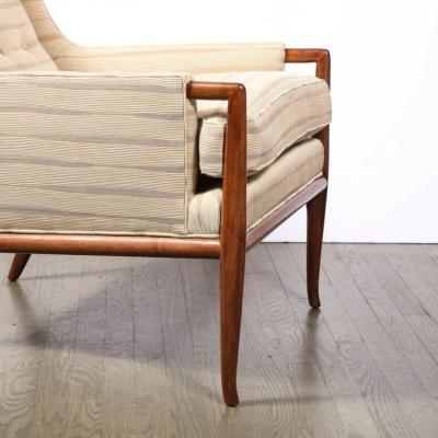 T H Robsjohn Gibbings Mid Century Modernist Walnut Button Back Arm Chair