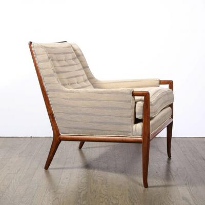 T H Robsjohn Gibbings Mid Century Modernist Walnut Button Back Arm Chair