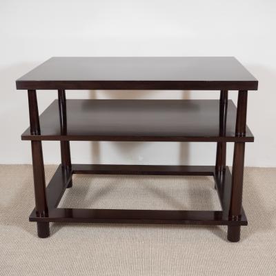 T H Robsjohn Gibbings Mid Century Style Three Tiered End Tables with a Hole in the Base