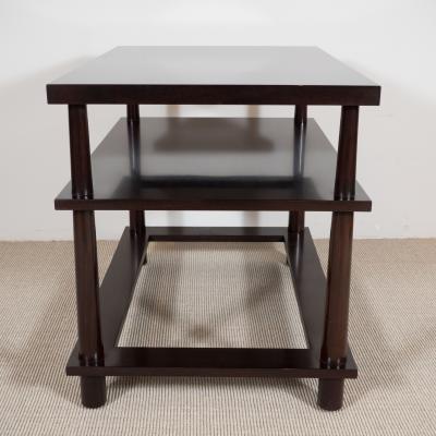 T H Robsjohn Gibbings Mid Century Style Three Tiered End Tables with a Hole in the Base