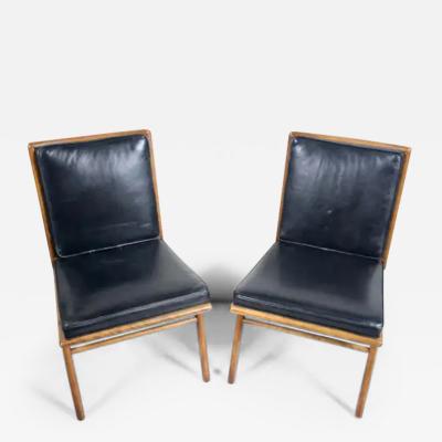 T H Robsjohn Gibbings Pair T H Robsjohn Gibbings Upholstered Maple Dining Side Chairs 1950s