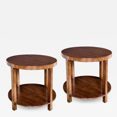 T H Robsjohn Gibbings Pair of Mid century Light Mahogany Circular Side Tables by Robsjohn Gibbings