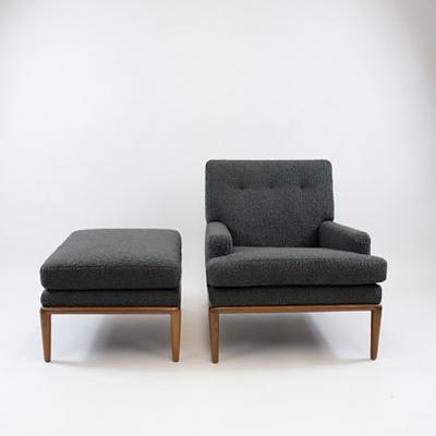 T H Robsjohn Gibbings Pair of Robsjohn Gibbings Lounge Chairs Ottoman