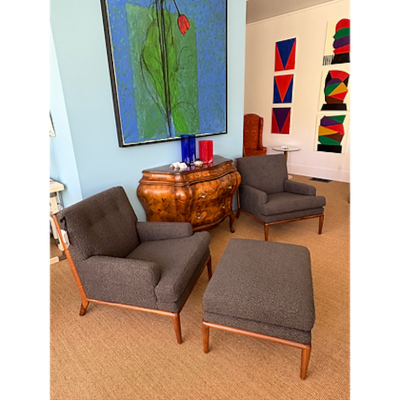 T H Robsjohn Gibbings Pair of Robsjohn Gibbings Lounge Chairs Ottoman