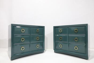 T H Robsjohn Gibbings Pair of Robsjohn Gibbings for Widdicomb Chests Newly Lacquered in Deep Green
