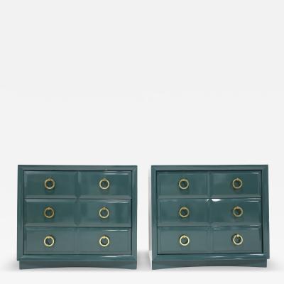 T H Robsjohn Gibbings Pair of Robsjohn Gibbings for Widdicomb Chests Newly Lacquered in Deep Green