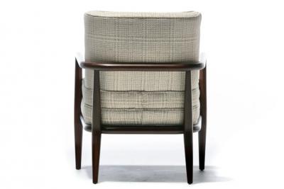 T H Robsjohn Gibbings Pair of T H Robsjohn Gibbings Lounge Chairs in Romo Fabric for Widdicomb