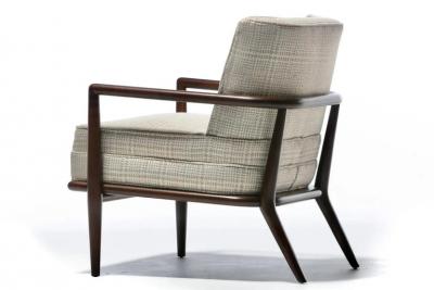 T H Robsjohn Gibbings Pair of T H Robsjohn Gibbings Lounge Chairs in Romo Fabric for Widdicomb
