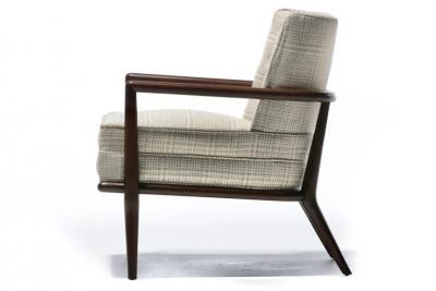T H Robsjohn Gibbings Pair of T H Robsjohn Gibbings Lounge Chairs in Romo Fabric for Widdicomb