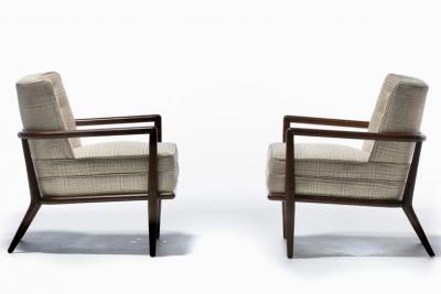 T H Robsjohn Gibbings Pair of T H Robsjohn Gibbings Lounge Chairs in Romo Fabric for Widdicomb