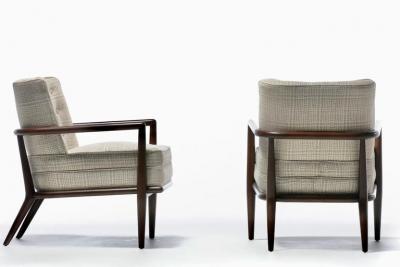 T H Robsjohn Gibbings Pair of T H Robsjohn Gibbings Lounge Chairs in Romo Fabric for Widdicomb
