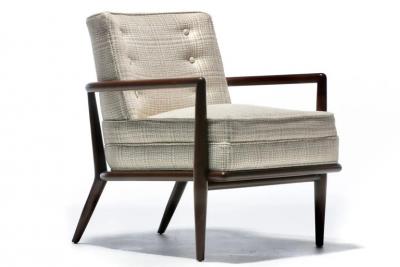 T H Robsjohn Gibbings Pair of T H Robsjohn Gibbings Lounge Chairs in Romo Fabric for Widdicomb
