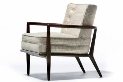 T H Robsjohn Gibbings Pair of T H Robsjohn Gibbings Lounge Chairs in Romo Fabric for Widdicomb