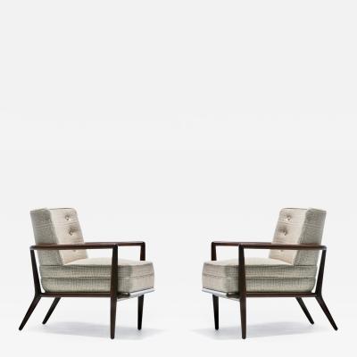 T H Robsjohn Gibbings Pair of T H Robsjohn Gibbings Lounge Chairs in Romo Fabric for Widdicomb