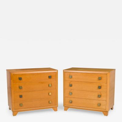 T H Robsjohn Gibbings Pair of T H Robsjohn Gibbings Modern Bleached Walnut and Brass Chests