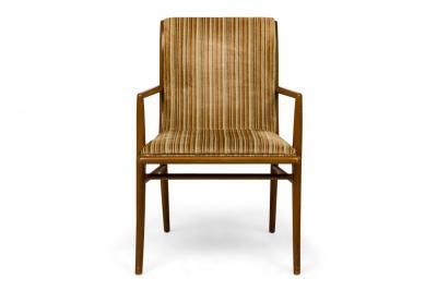 T H Robsjohn Gibbings Pair of T H Robsjohn Gibbings for Widdicomb Striped Walnut Dining Armchairs