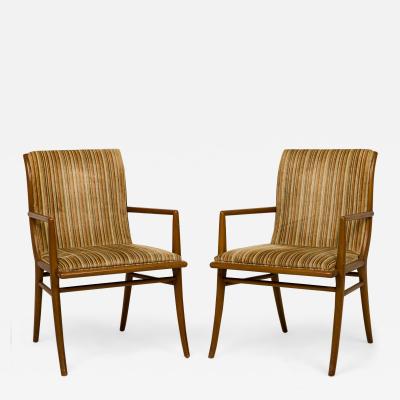 T H Robsjohn Gibbings Pair of T H Robsjohn Gibbings for Widdicomb Striped Walnut Dining Armchairs