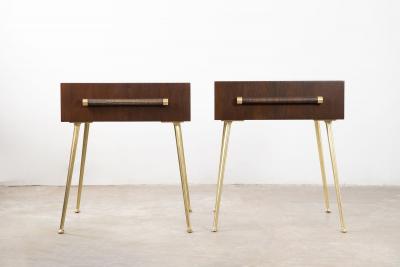 T H Robsjohn Gibbings Petite Night Stands for Widdicomb Brass Legs Cane Handles