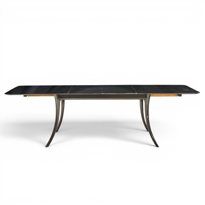 T H Robsjohn Gibbings Robsjohn Gibbings for Widdicomb Ebonized Saber Leg Dining Table with 2 Leaves