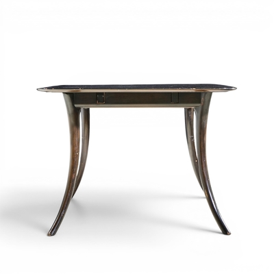 T H Robsjohn Gibbings Robsjohn Gibbings for Widdicomb Ebonized Saber Leg Dining Table with 2 Leaves