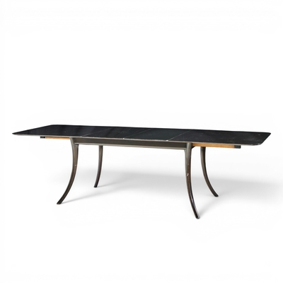 T H Robsjohn Gibbings Robsjohn Gibbings for Widdicomb Ebonized Saber Leg Dining Table with 2 Leaves