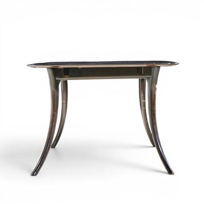 T H Robsjohn Gibbings Robsjohn Gibbings for Widdicomb Ebonized Saber Leg Dining Table with 2 Leaves