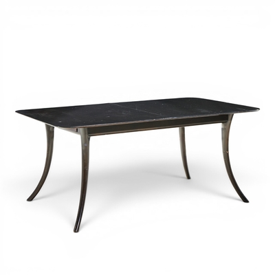 T H Robsjohn Gibbings Robsjohn Gibbings for Widdicomb Ebonized Saber Leg Dining Table with 2 Leaves