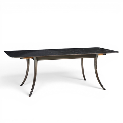 T H Robsjohn Gibbings Robsjohn Gibbings for Widdicomb Ebonized Saber Leg Dining Table with 2 Leaves