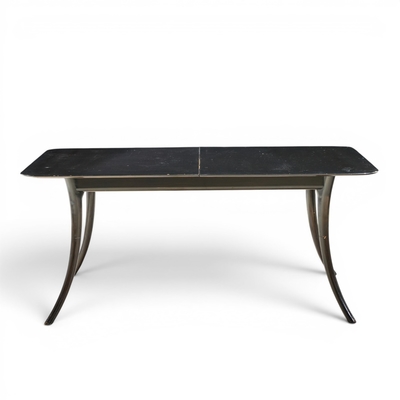T H Robsjohn Gibbings Robsjohn Gibbings for Widdicomb Ebonized Saber Leg Dining Table with 2 Leaves