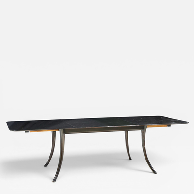 T H Robsjohn Gibbings Robsjohn Gibbings for Widdicomb Ebonized Saber Leg Dining Table with 2 Leaves