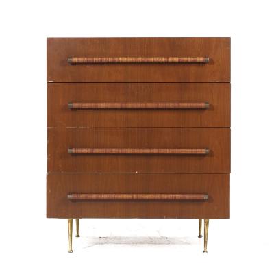 T H Robsjohn Gibbings Robsjohn Gibbings for Widdicomb MCM Bleached Mahogany Cane and Brass Highboy