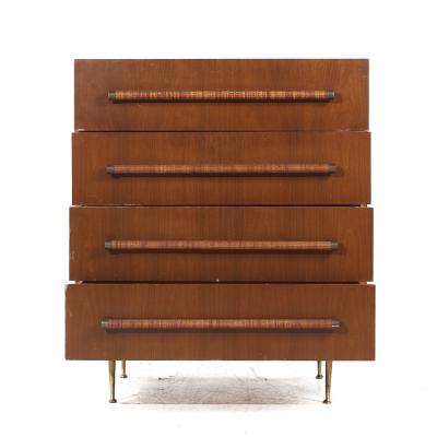 T H Robsjohn Gibbings Robsjohn Gibbings for Widdicomb MCM Bleached Mahogany Cane and Brass Highboy