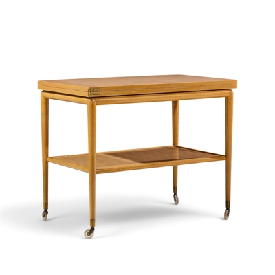 T H Robsjohn Gibbings Robsjohn Gibbings for Widdicomb Mid Century Expandable Flip Top Bar Cart