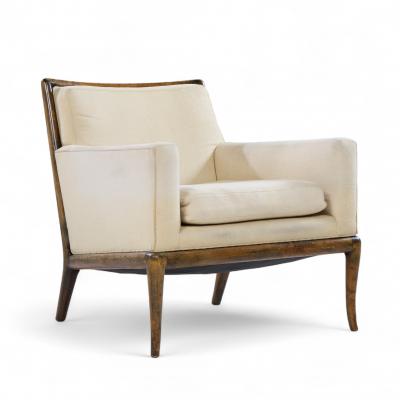 T H Robsjohn Gibbings Robsjohn Gibbings for Widdicomb Mid Century Walnut Saber Leg Lounge Chair Pair