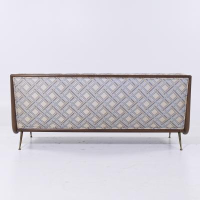 T H Robsjohn Gibbings Robsjohn Gibbings for Widdicomb Model 1727 MCM Mid Century Walnut and Brass Sofa