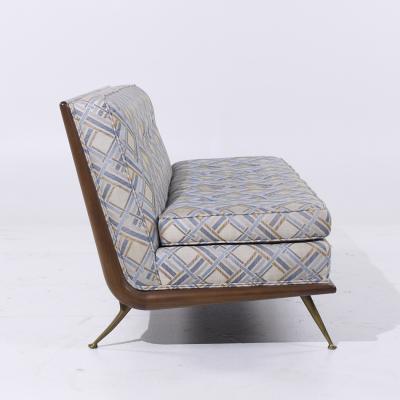 T H Robsjohn Gibbings Robsjohn Gibbings for Widdicomb Model 1727 MCM Mid Century Walnut and Brass Sofa