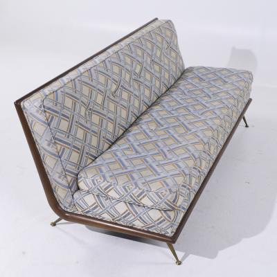 T H Robsjohn Gibbings Robsjohn Gibbings for Widdicomb Model 1727 MCM Mid Century Walnut and Brass Sofa