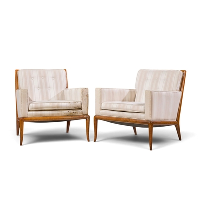 T H Robsjohn Gibbings Robsjohn Gibbings for Widdicomb Sabre Leg Lounge Chairs Pair