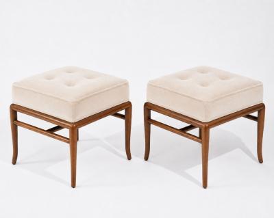 T H Robsjohn Gibbings Set of Stools by T H Robsjohn Gibbings in Walnut and Velvet C 1950s