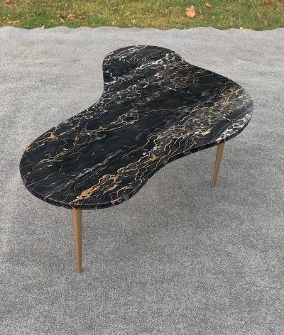 T H Robsjohn Gibbings T H Gibbings Style Italian Kidney Form Nero Portoro Marble Coffee Table Brass