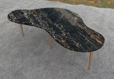T H Robsjohn Gibbings T H Gibbings Style Italian Kidney Form Nero Portoro Marble Coffee Table Brass