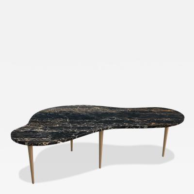 T H Robsjohn Gibbings T H Gibbings Style Italian Kidney Form Nero Portoro Marble Coffee Table Brass