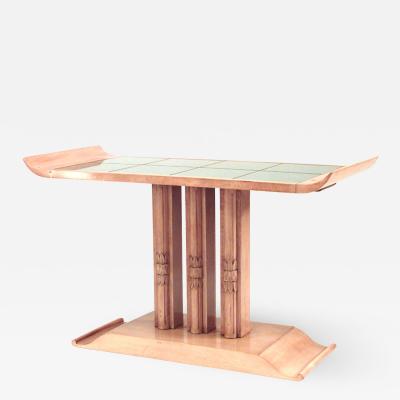 T H Robsjohn Gibbings T H Robsjohn Gibbings American Art Moderne Sycamore Pedestal Coffee Table