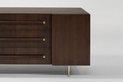 T H Robsjohn Gibbings T H Robsjohn Gibbings Credenza in Walnut and Brass C 1950s